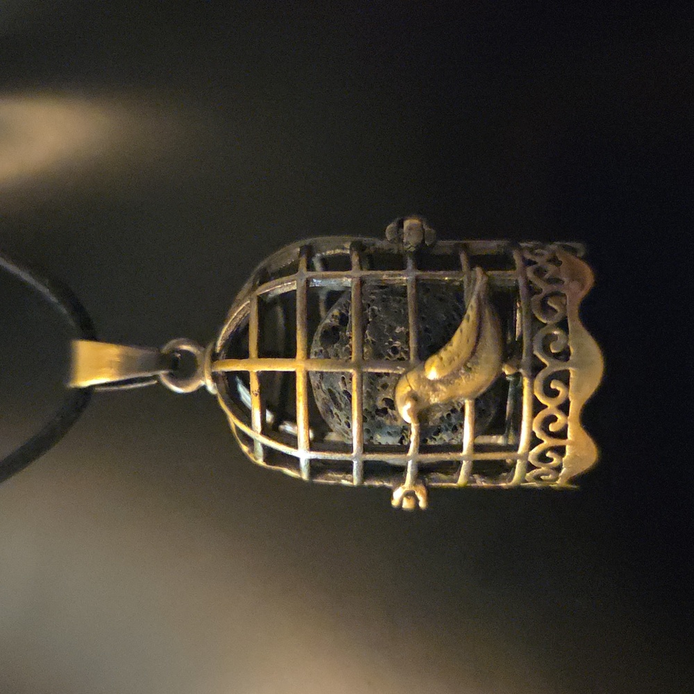 🎁 Birdcage Locket Pendant Antique Bronze 12mm Lava Stone NEW